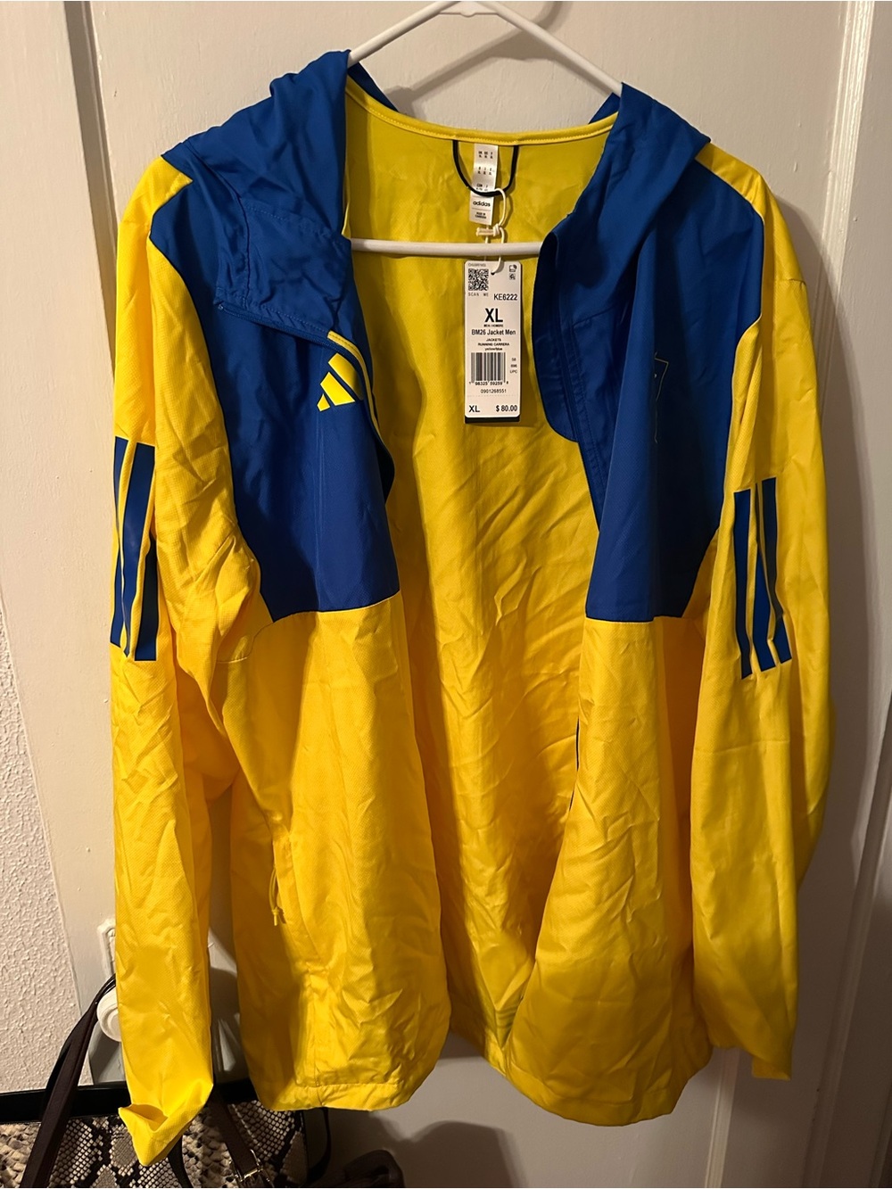 Adidas 2026 Boston Marathon Yellow & Blue Lightweight Hooded Jacket